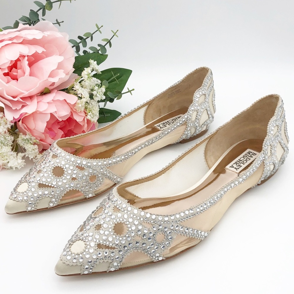 Badgley Mischka Gigi Pointed Toe Flat Ivory Bridal